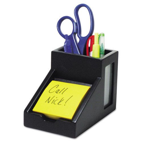 Victor Midnight Black Collection Pencil Cup with Note Holder, 4 x 6 3/10 x 4 1/2