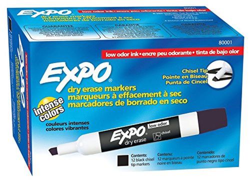 Expo 2 Low-Odor Dry Erase Markers Chisel Tip 12-Pack Black