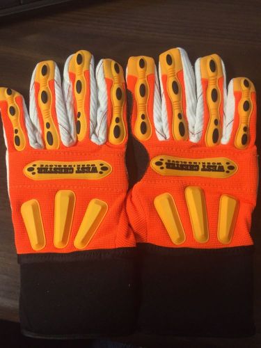 (lrg) r2 corded palm rigger impact glove with long neoprene cuff - hi-viz orange for sale