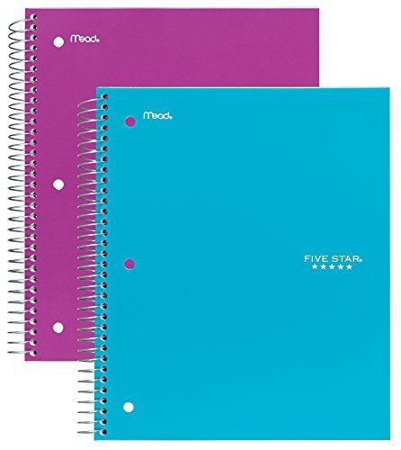 Five Star Spiral Notebook, 3 Subject, 150 Wide Ruled Sheets, Teal and Berry