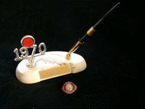 1970 Carroll Manor Fire Company Banquet desk pen holder and Fire Police Pin
