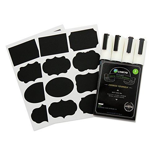 4-pack linkyo white liquid chalk marker pens (includes 16 erasable chalkboard for sale