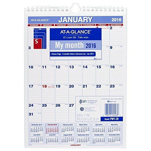 At-A-Glance AT-A-GLANCE Monthly Wall Calendar 2016, 8 x 11 Inches (PM1-28)