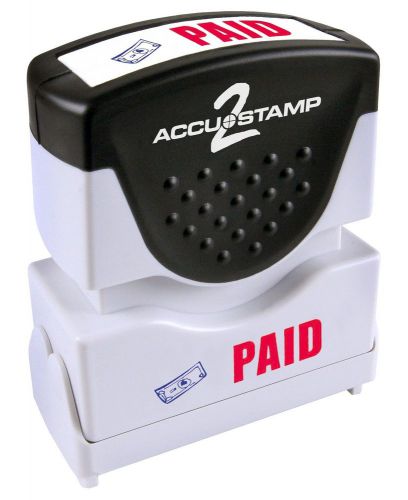 ACCUSTAMP &#034;PAID&#034; Shutter Stamp with Microban Protection Pre-Inked Red and Blu...
