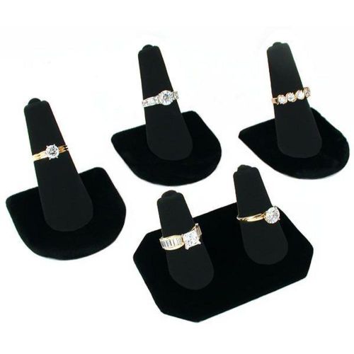 4 Black Velvet Ring Display Jewelry Set Lot of 4
