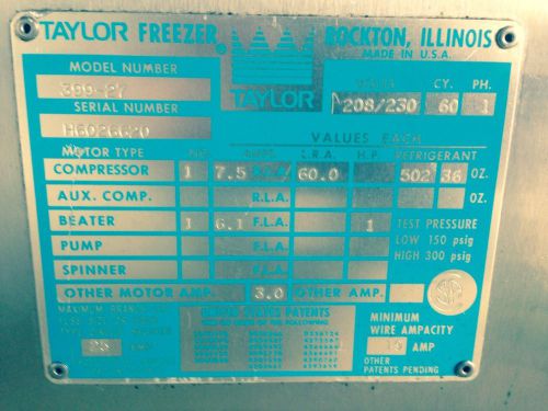 Taylor Soft Serve Twist Ice Cream Yogurt Machine 339-27 AIR COOLED , phase 1