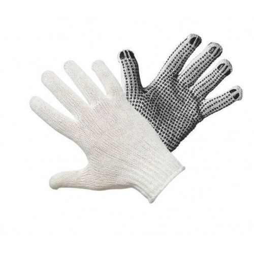 12 PAIRS Natural 7 Gauge Cotton PVC Dot One Side Dots Work Glove LARGE