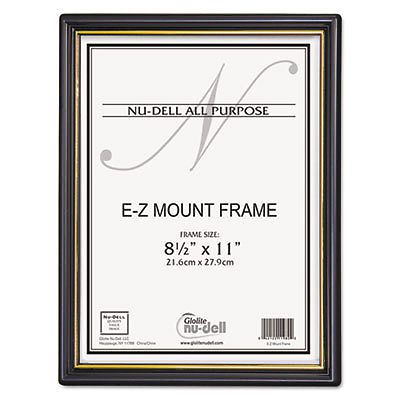 Ez mount document frame w/trim accent, plastic, 8-1/2 x 11, black/gold, 18/ct for sale