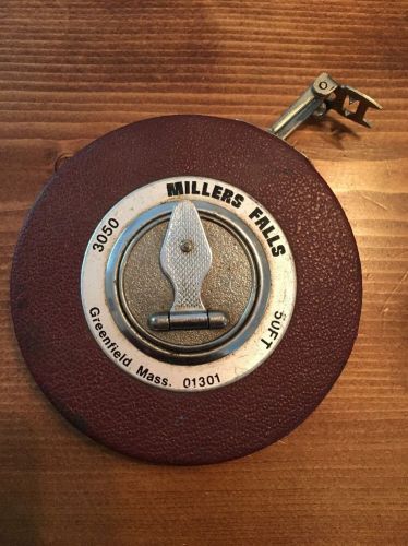 MILLERS FALLS Tape Measure 50 ft Deluxe Vinyl Coated Steel USA 3050 Mass.