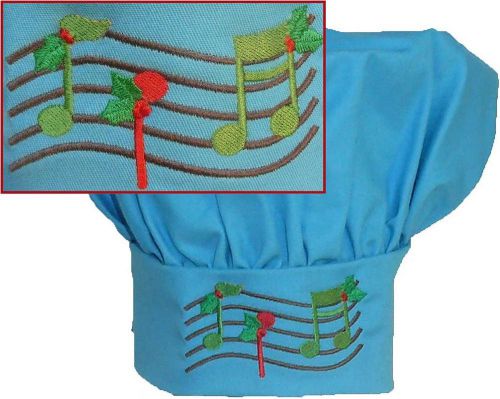 Christmas Music Notes Youth Chef Hat Child Turquoise Adjustable Holly Monogram