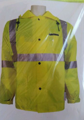 Frog wear high visibility lime rain jacket w/hood, glo 1400 xl. new for sale