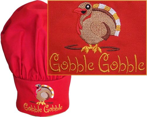 Gobble Gobble Thanksgiving Red Chef Hat Child Youth Adjustable Turkey Monogram