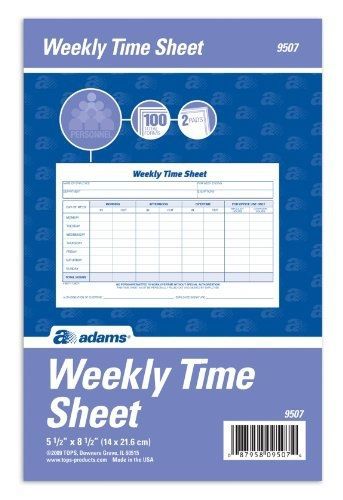 Adams Weekly Time Sheet, 1-Part, 5.5 x 8.5 Inches, Blue/White, 100 Sheets Per