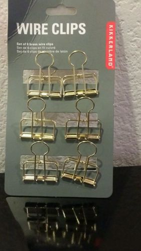 Kikkerland or73-gd brass wire clips, paper-clips binder style set of 6 gold for sale