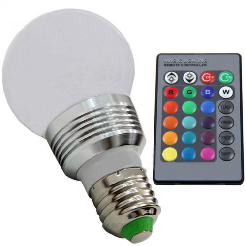 E27 RGB 3W LED 16 Colors Light Lamp Bulb+24key IR Remote Controller