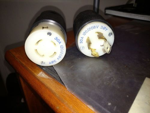 Used, hubbell 30 amp, 120/208 v, 3 phase, plug, twist-lock male &amp; female plugs for sale