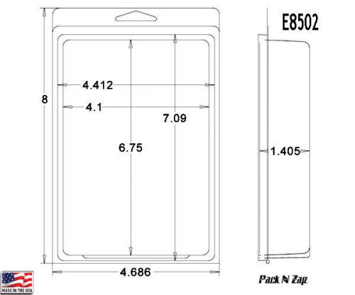 E8502: 250- 8&#034;H x 4.7&#034;W x 1.4&#034;D Clamshell Packaging Clear Plastic Blister Pack