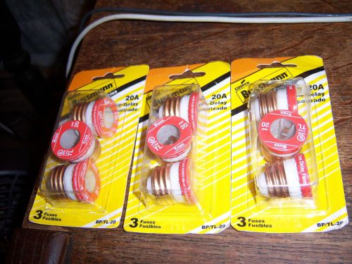 Lot (9) bussman tl-20 20a screw in time delay edison base fuses - 3 new boxes for sale
