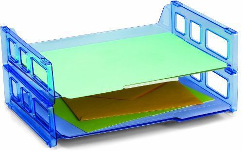 Officemate oic blue glacier side load letter tray, transparent blue, 2/pk new for sale