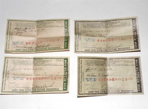 (4) Original 1940s First Mechanics National Bank of Trenton Register Check Stubs