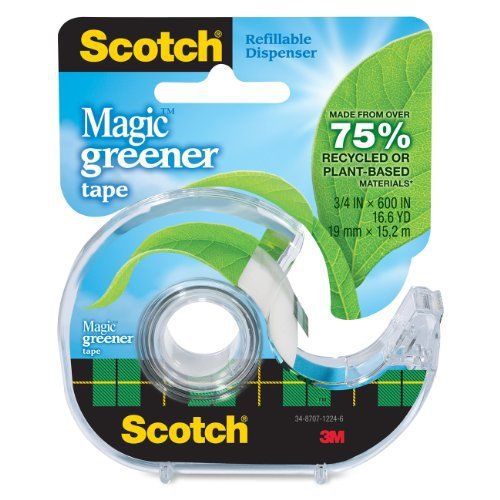 Scotch Magic Greener Tape with 2-Piece Dispenser, 3/4 x 600 Inches, 1 Roll (123)