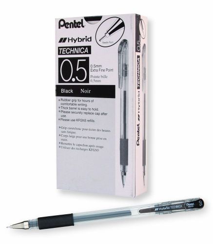 Pentel Arts Hybrid Technica 0.5 mm Pen Extra Fine Point Black Ink Box of 12 (...