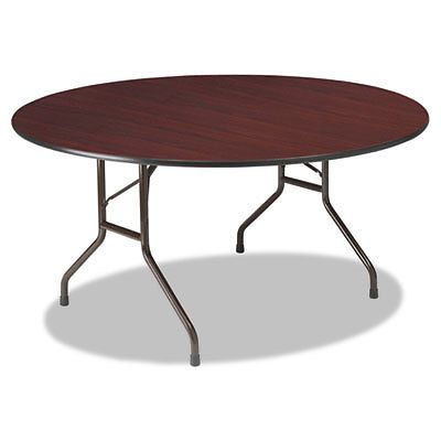 Premium wood laminate folding table, 60 dia. x 29h, mahogany top/gray base for sale