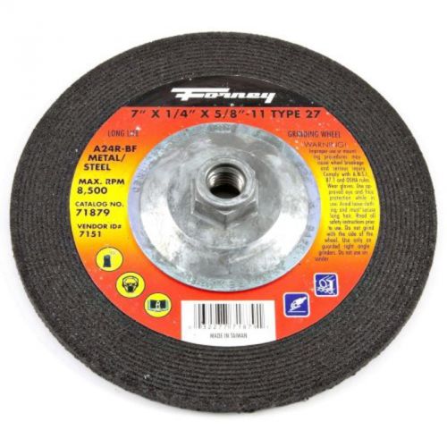 7&#034; x 1/4&#034; metal type 27 grinding wheel with 5/8&#034;-11 threaded arbor, a24r forney for sale