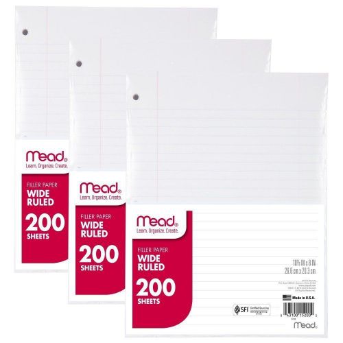 Filler Paper by Mead, Wide Ruled, 200 Sheets (15200), 3 Pack