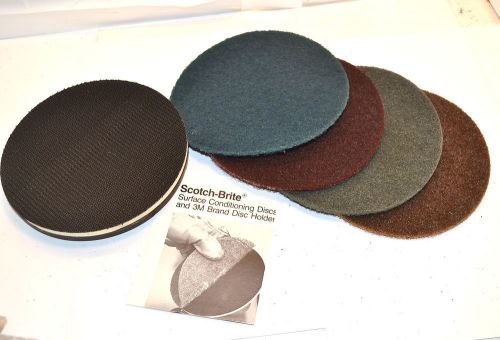 3m scotch brite surface conditioning disc pack 4 discs &amp; pad holder 5/8 11 wl652 for sale