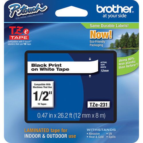 Brother Electronic Labeling System TZe-231 1/2&#034; inch 12mm Width White Label Tape