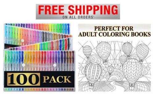 Gel Pens 100 pack w/ Case Glitter Metallic Neon Pastels Coloring Book Kids Adult