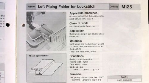New  original LEFT PIPING FOLDER FOR LOCKSTITCH M125  OK