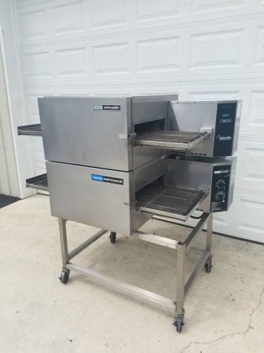 LINCOLN IMPINGER 1132-023-A DOUBLE STACK CONVEYOR PIZZA OVEN ELECTRIC W/ STAND