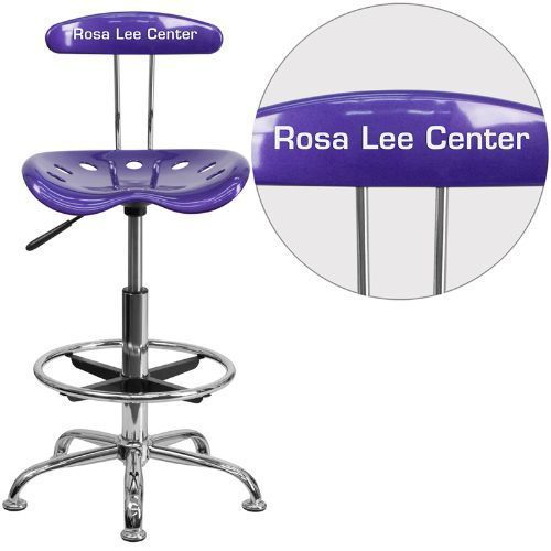 Personalized Vibrant Violet and Chrome Drafting Stool with Tractor Seat FLALF215