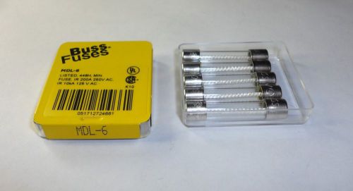 BOX OF 5 NOS TYPE 3AG BUSSMANN  MDL 6 AMP SLOW BLOWING FUSES  250V