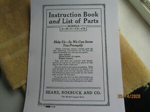 Sparta Economy Sears Models A B C CA CX 1935 Engine  Instruction/Parts Manual