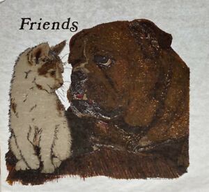 VTG Deadstock T Shirt Iron On Heat Transfer Dog&amp;Cat Lover Bulldog Kitten Friends