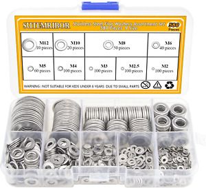 Sutemribor 304 Stainless Steel Flat Washers Set 580 Pieces, 9 Sizes - M2 M2.5 M3