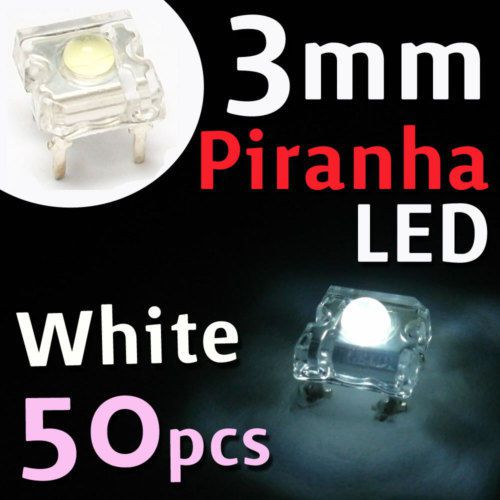 50 x 3mm Piranha Super Flux LED Light 20000mcd White M1