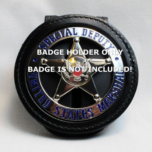 BLACK Leather USMS US MARSHAL Badge Holder by Perfect Fit, 30&#034; chain included