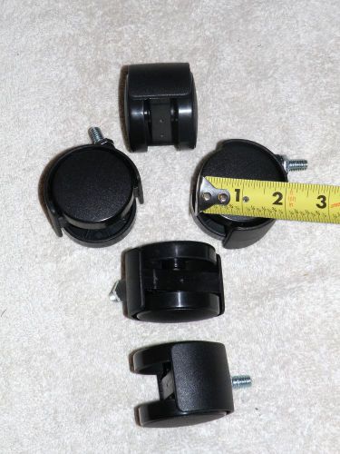 Chair casters set of 5 new dual wheel full swivel threaded 3/4&#034; shank 1/4&#034; d for sale