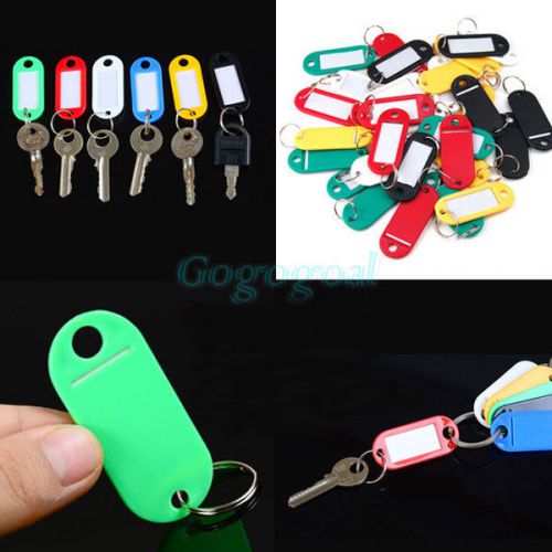50X Plastic Luggage ID Tags Label Suitcase Bag Keychain Key Fobs Ring Name Card