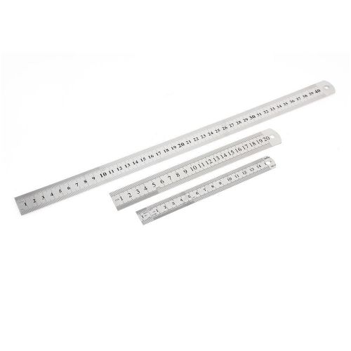 3 in 1 15cm 20cm 40cm Double Sides Students Metric Straight Ruler Silver Tone