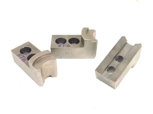 Used set of 3 huron steel soft lathe chuck jaws kt6 (1.50mm x 60° serrations) for sale