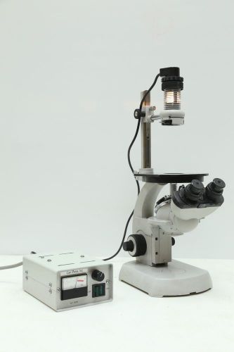 Vintage Carl Zeiss Opton Inverted Binocular Microscope with Lamp &amp; power supply