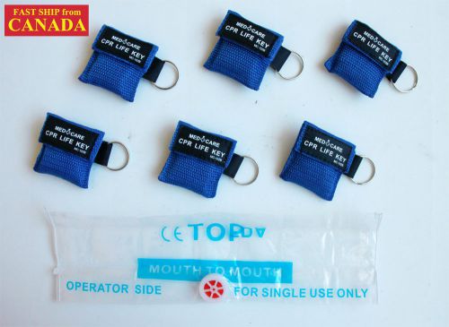6pcs cpr mask face shield in pouch w/ key chain, 1-way valve, 2&#034; x 2&#034;, blue for sale