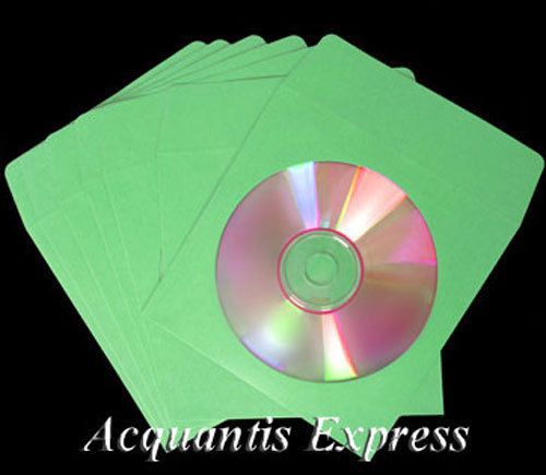 100 Green Color CD DVD Paper Sleeves Window Free Ship