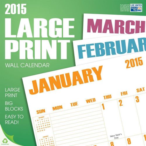 2015 LARGE PRINT Wall Calendar 12x12 NEW &amp; SEALED Jumbo Big Print Family Planner