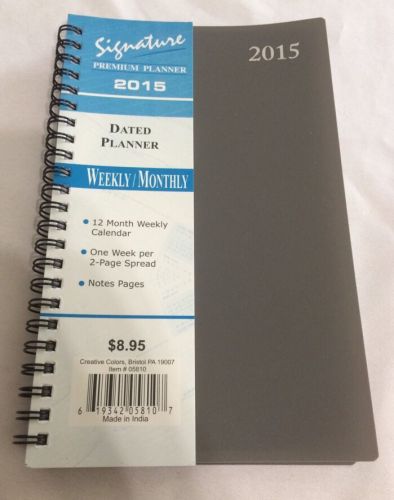 2015 Signature Series Dated Day Planner Calendar Weekly MONTHLY 5X8 GRAY